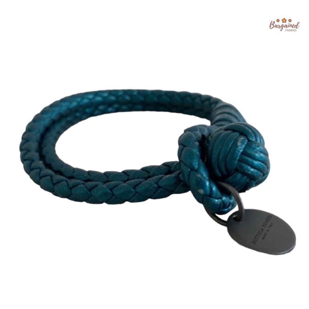 Authentic Bottega Veneta Green Nappa Intrecciato Braided Leather Wrap Bracelet
